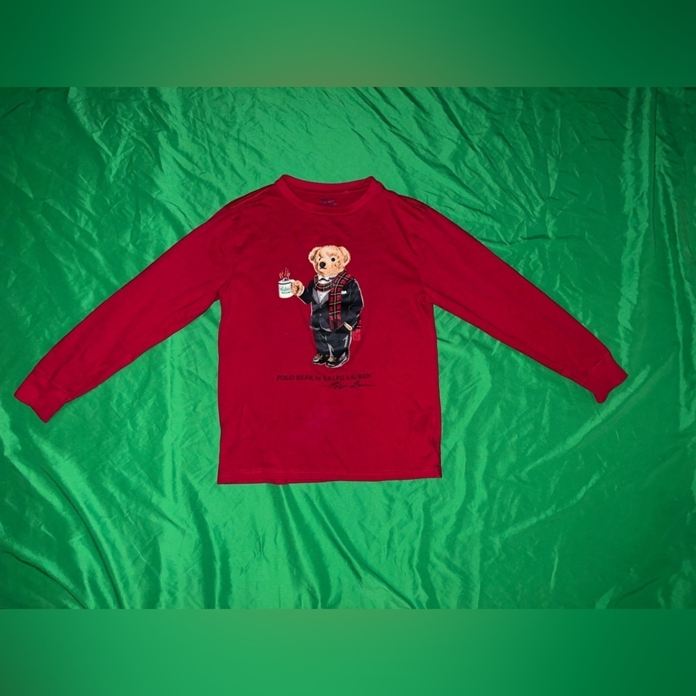 Ralph Lauren Red Long Sleeve Shirt with Bear Design size 10-12